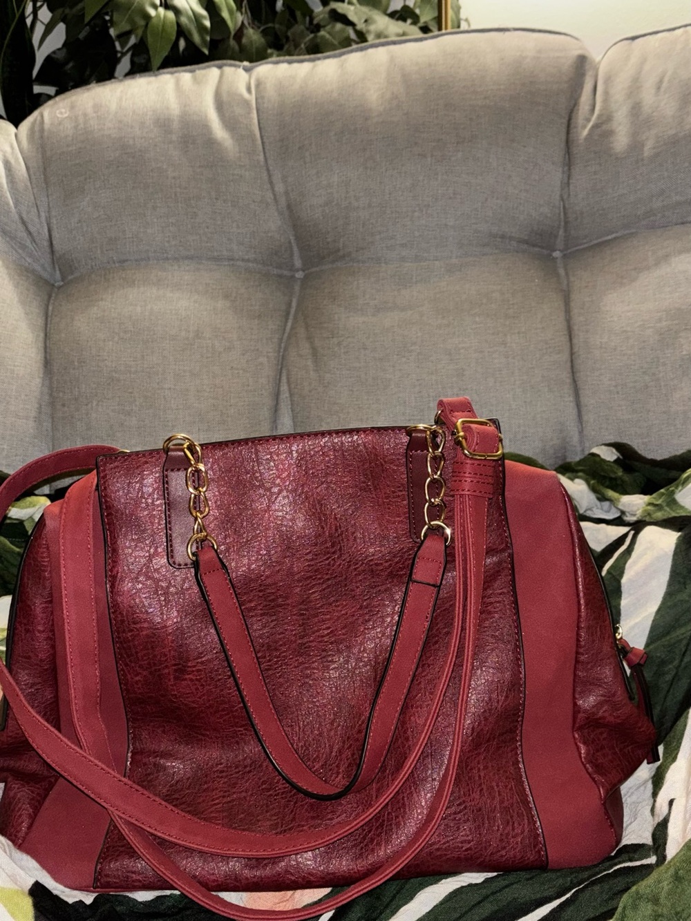 Violet Ray NYC Burgundy Wine Red Large Shoulder Bag Purse